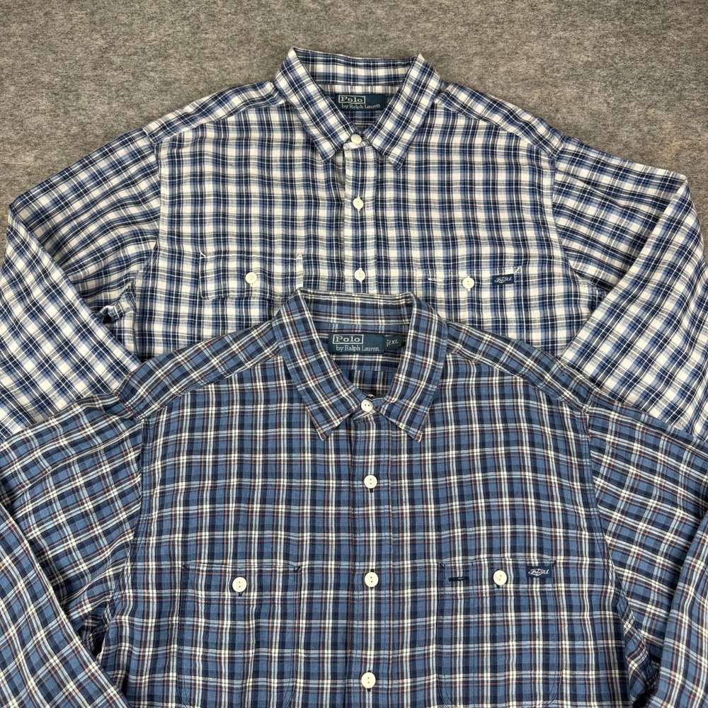 Polo Ralph Lauren Double Pocket Work Shirt Classic Linen Blend Lot of 2 Mens XL